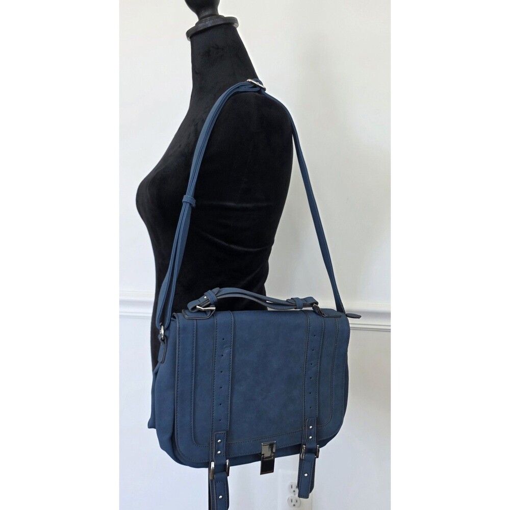 JustFab Blue Faux Suede Crossbody Bag Buckle Gold Hardware Satchel Purse